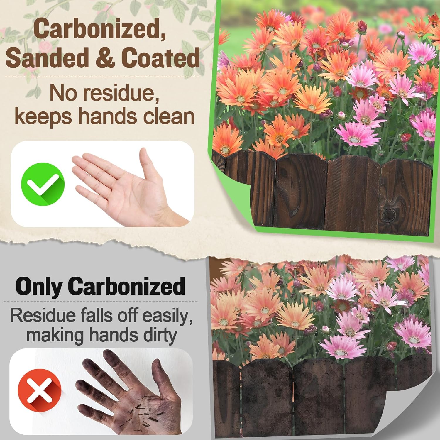 Sturdy Landscape Edging by [Brand Name] - 9.6ft Anti-Corrosive Wood Garden Border for Flower Beds & Paths