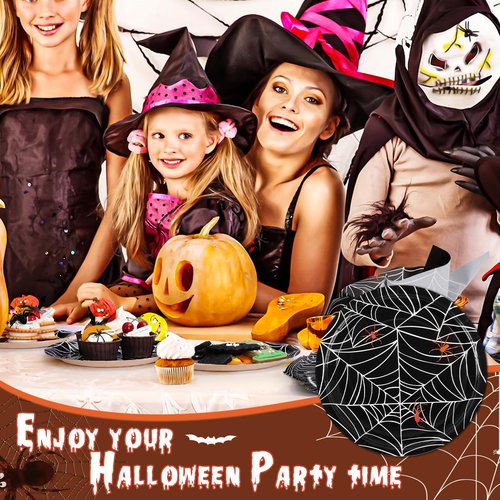 Homlouue 200 PCS Halloween Plates and Napkins, Spider Web Paper Plates for Halloween Party Decoration, Serve 50, Disposable Dinnerware Set