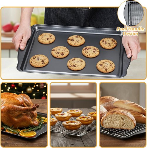 Carbon Steel Baking Sheet with Cooling Rack - 17" x 11" Nonstick Cookie Pan for Baking & Roasting