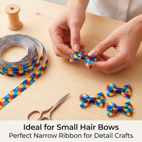 3/8" Narrow Autism Awareness Ribbon by [Brand Name] - 25 Yards of Thin Grosgrain for Hair Bows & Crafts