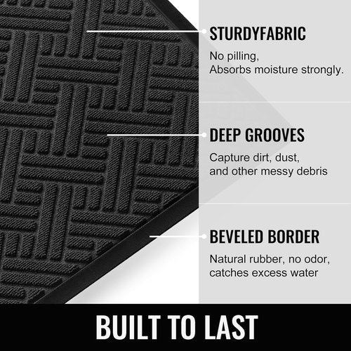BEHERO Welcome Mat - Heavy Duty Indoor/Outdoor Door Mat, Stain & Fade Resistant, 29.5x17 Inch, Black