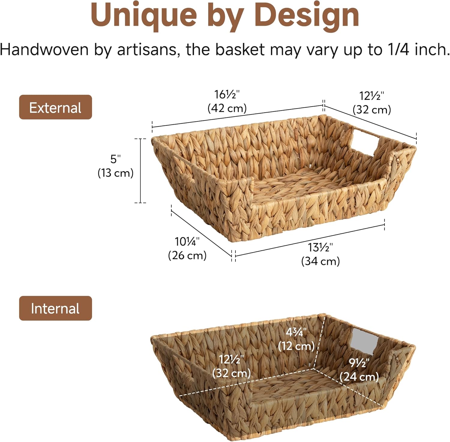 StorageWorks Water Hyacinth Baskets - Stackable Wicker Organizers with Built-in Handles | 2-Pack