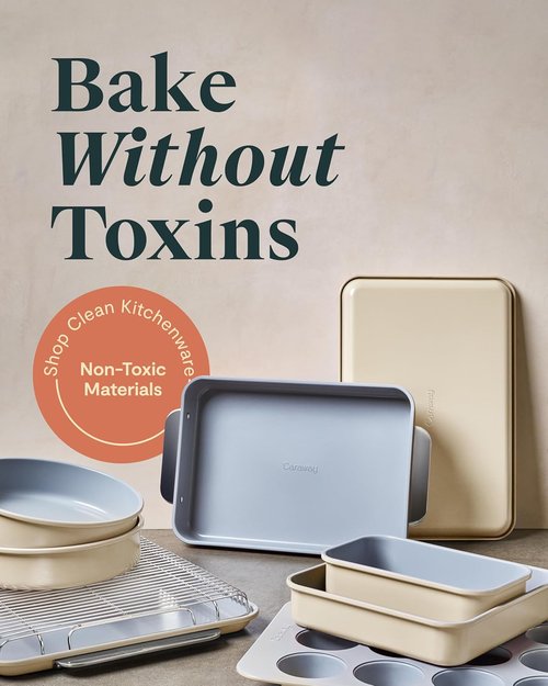 Caraway Nonstick Ceramic Bakeware Set - 11 Pieces with Assorted Pans & Cooling Rack | Non-Toxic, PTFE & PFOA Free - Black