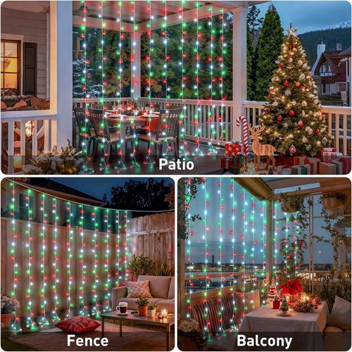 JMEXSUSS 300LED Christmas Curtain Lights - Remote-Controlled Indoor & Outdoor Twinkle Lights | 9.8x9.8ft Red, White & Green Decor