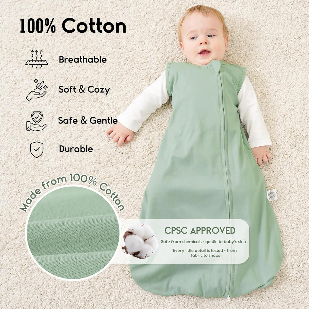 Yoofoss Baby Sleep Sack - 100% Organic Cotton Wearable Blanket | 6-12 Months, 2-Pack, TOG 1.0