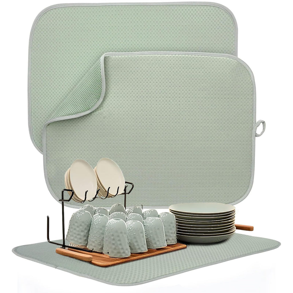 FULL BE DARE 2 Packs Dish Drying Mats for Kitchen Counter, Drying Matt Kitchen Counter, Sage Green Kitchen Dish Drying Mat & Dish Dryer Mat for Drying Dishes, 20 x 15 inches (Green)