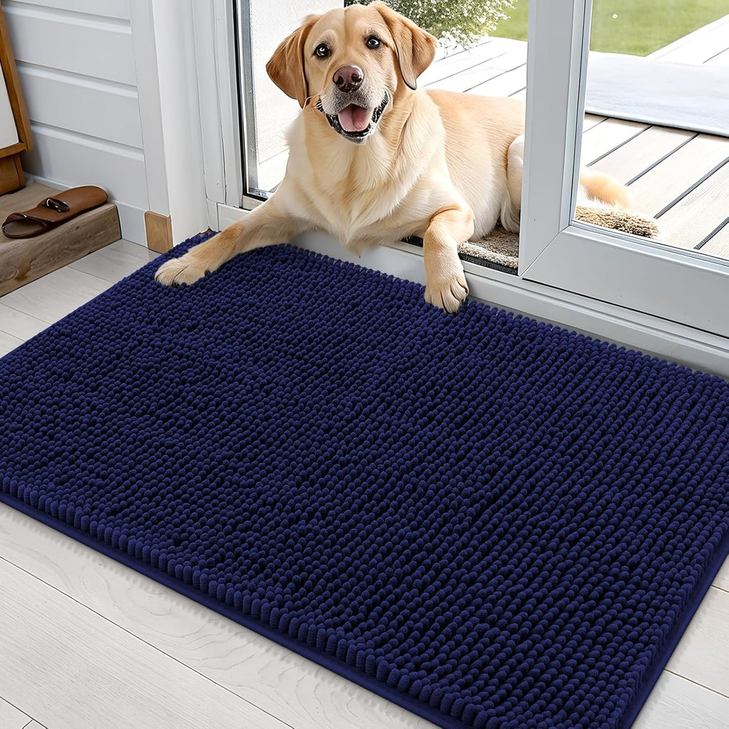 OLANLY Dog Door Mat - Absorbent Non-Slip Washable Doormat for Muddy Paws | 36x24 Navy Blue