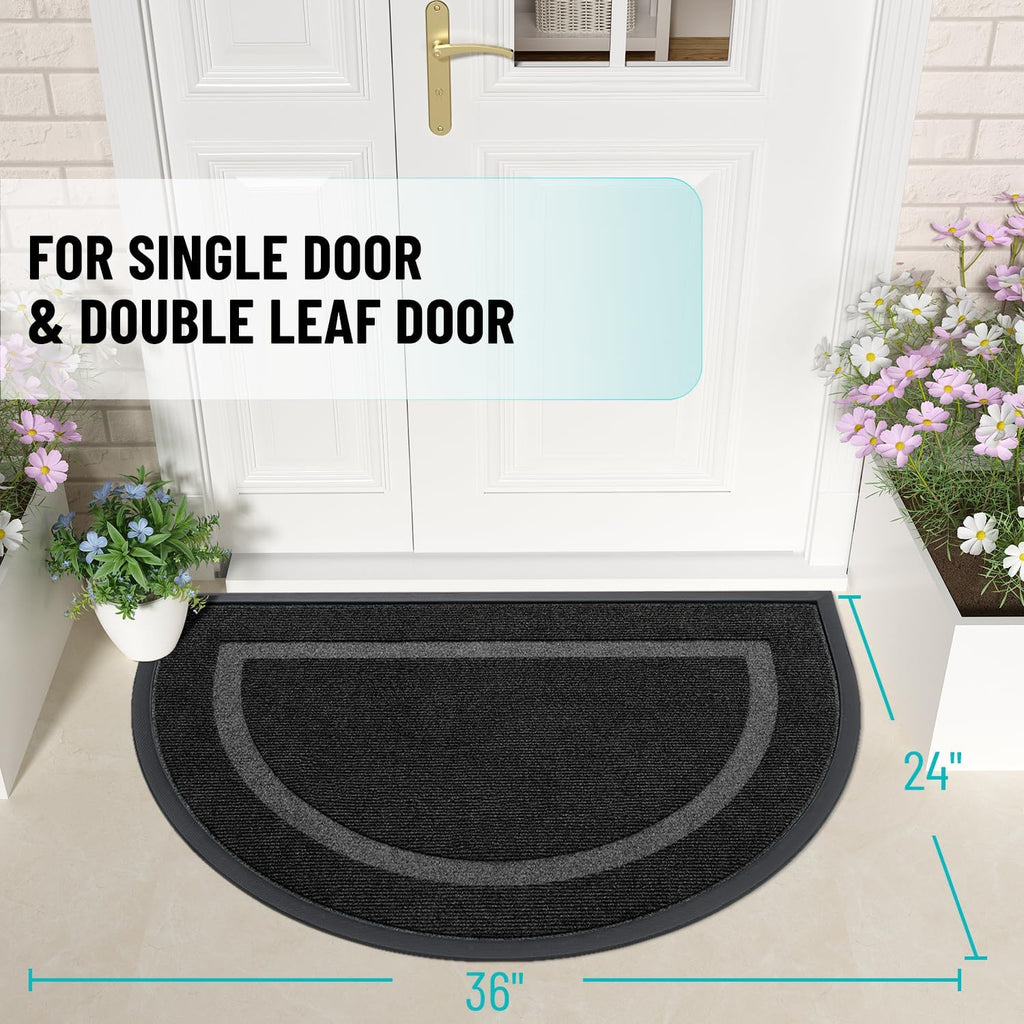 OLANLY Half Circle Door Mat - Waterproof All-Season Doormat for Indoor/Outdoor Use | 36x24, Black