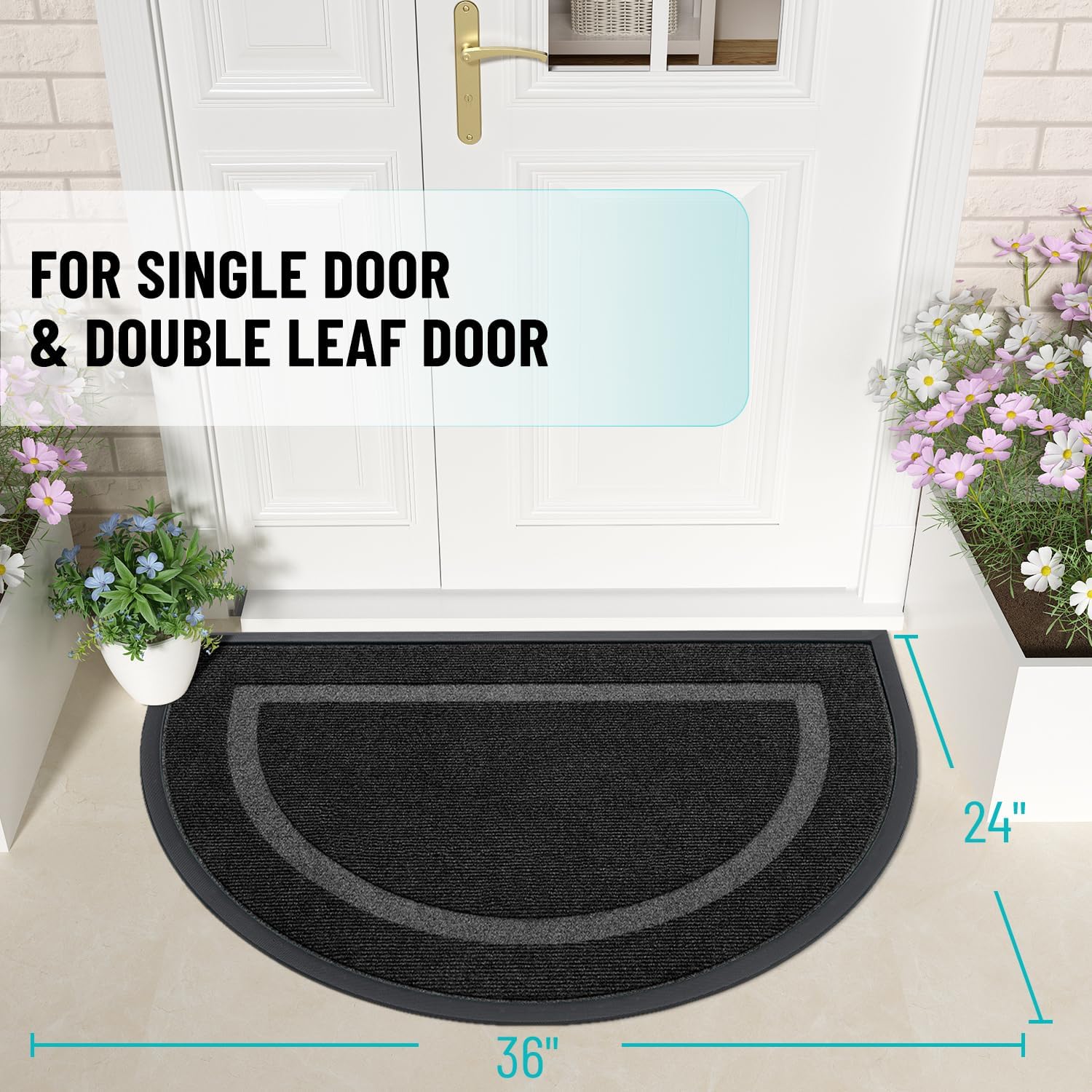 OLANLY Half Circle Door Mat - Waterproof All-Season Doormat for Indoor/Outdoor Use | 36x24, Black