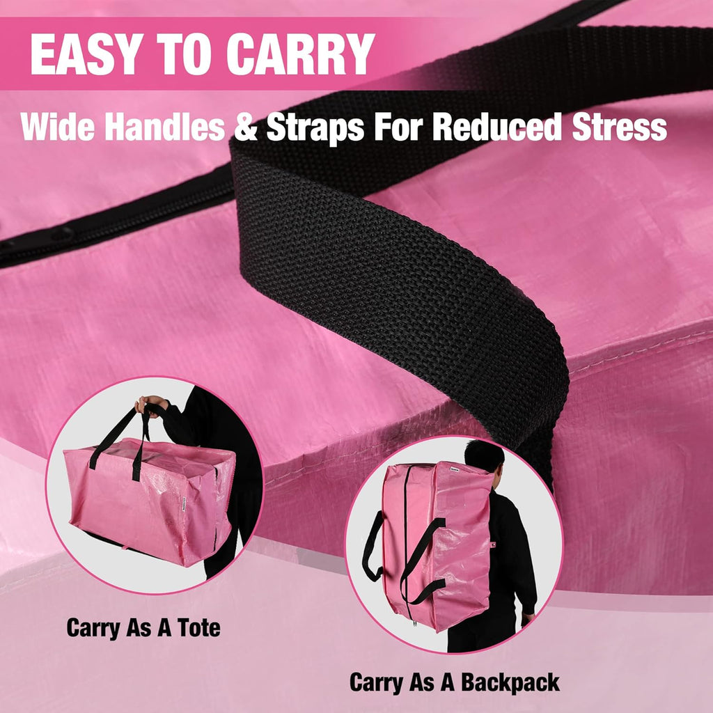 WORKPRO Extra Large Moving Bags - Heavy-Duty Storage Totes with Zippers & Carrying Straps (Pink)