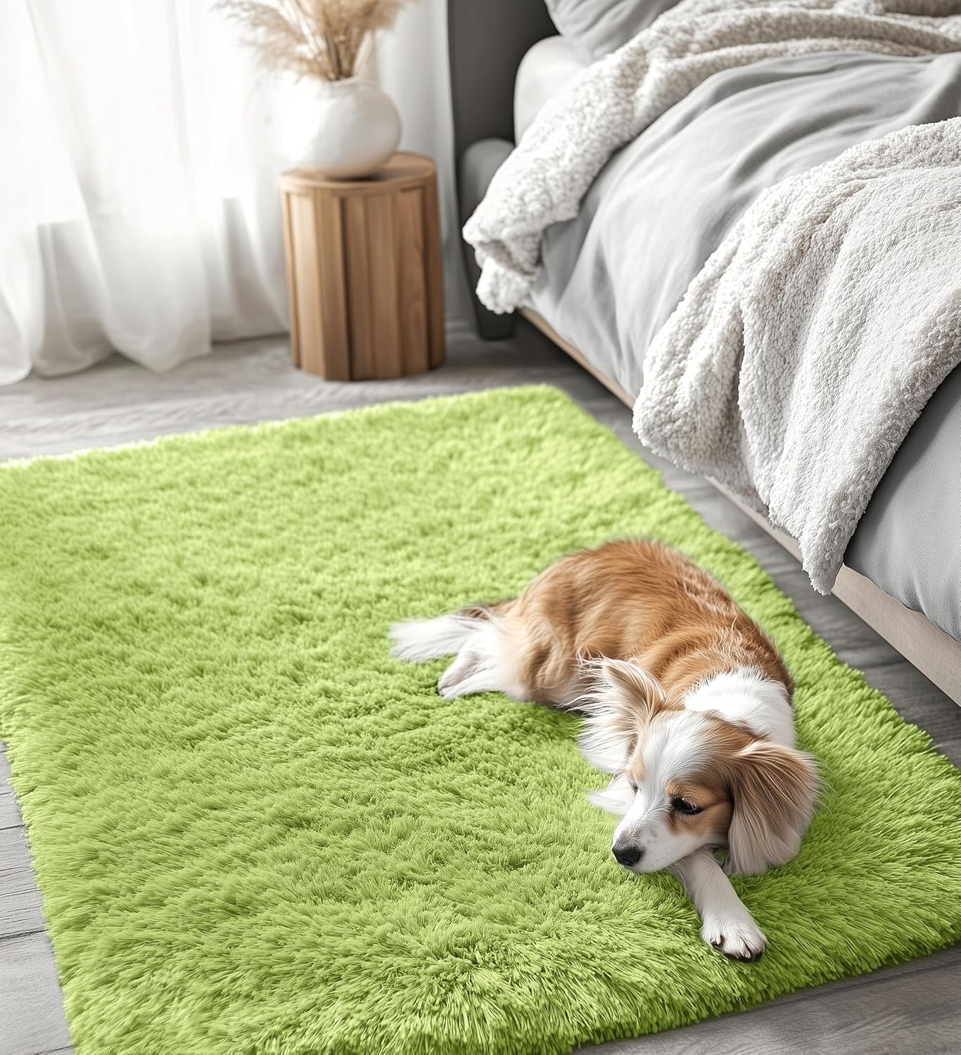 OLANLY Soft Fluffy Shaggy Bedside Rug - Machine Washable 2x3 Size in Grass Green | Perfect for Kids' Rooms & Home Decor