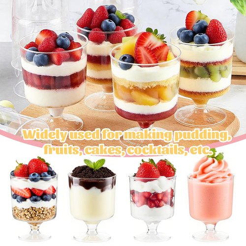 Hsxfl 120 Pcs Mini Dessert Cups with Spoons 60 Pcs 5 OZ Small Clear Plastic Dessert Parfait Cup 60 Pcs, Round Goblet Disposable Fruit Ice Cream Cake Pudding Cups Appetizer Bowl For Party