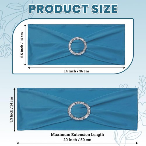 MDS Spandex Chair Sashes - 250 Pack of Dark Teal Elastic Stretch Bands with Slider Bow for Weddings