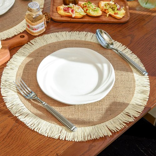 Round Burlap Placemats Set of 12 Jute Rustic Place Mats for Dining Tables Heat Resistant Natural Farmhouse Table Mats Decor for Thanksgiving (Sun Flower)