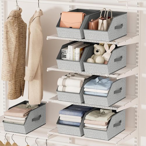 Homsorout Large Closet Storage Cubes - Versatile Bins with Dual Handles for Clothes & Toys | Light Gray, 4 Pack