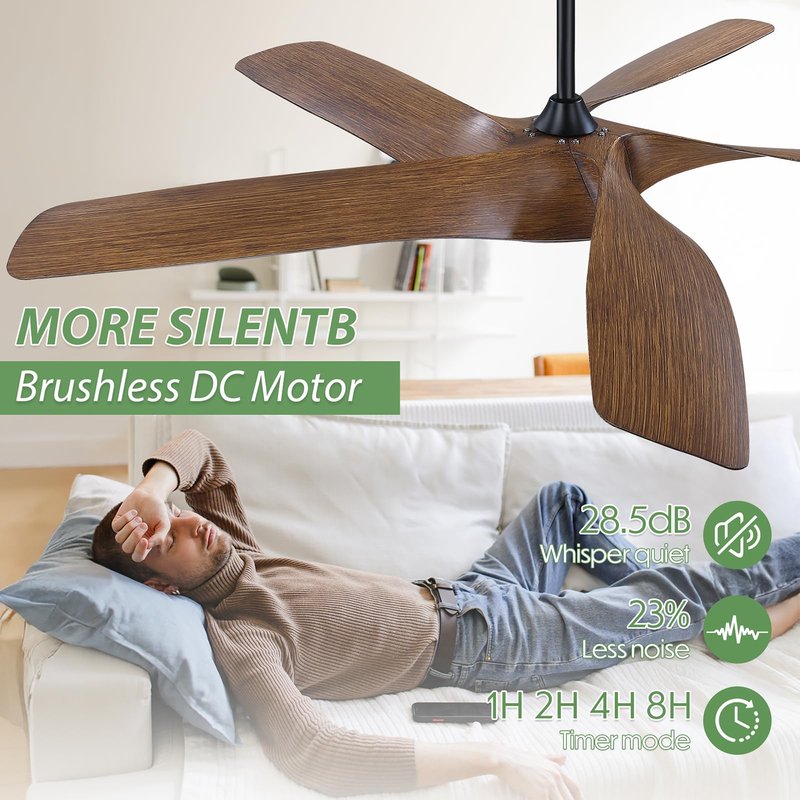 ANPrime 56 Inch Ceiling Fan With Lights, Led Indoor Ceiling Fan With Lights and Remote Control, Reversible Dc Motor, Suitable For Bedrooms, Living Rooms, Silver Propeller Blade Ceiling Fans