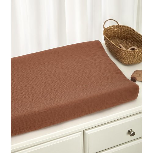 TILLYOU Muslin Changing Pad Cover for Girls Boys, Soft and Breathable Baby Diaper Changing Pad Cover, 2 Pack Caramel&Brown