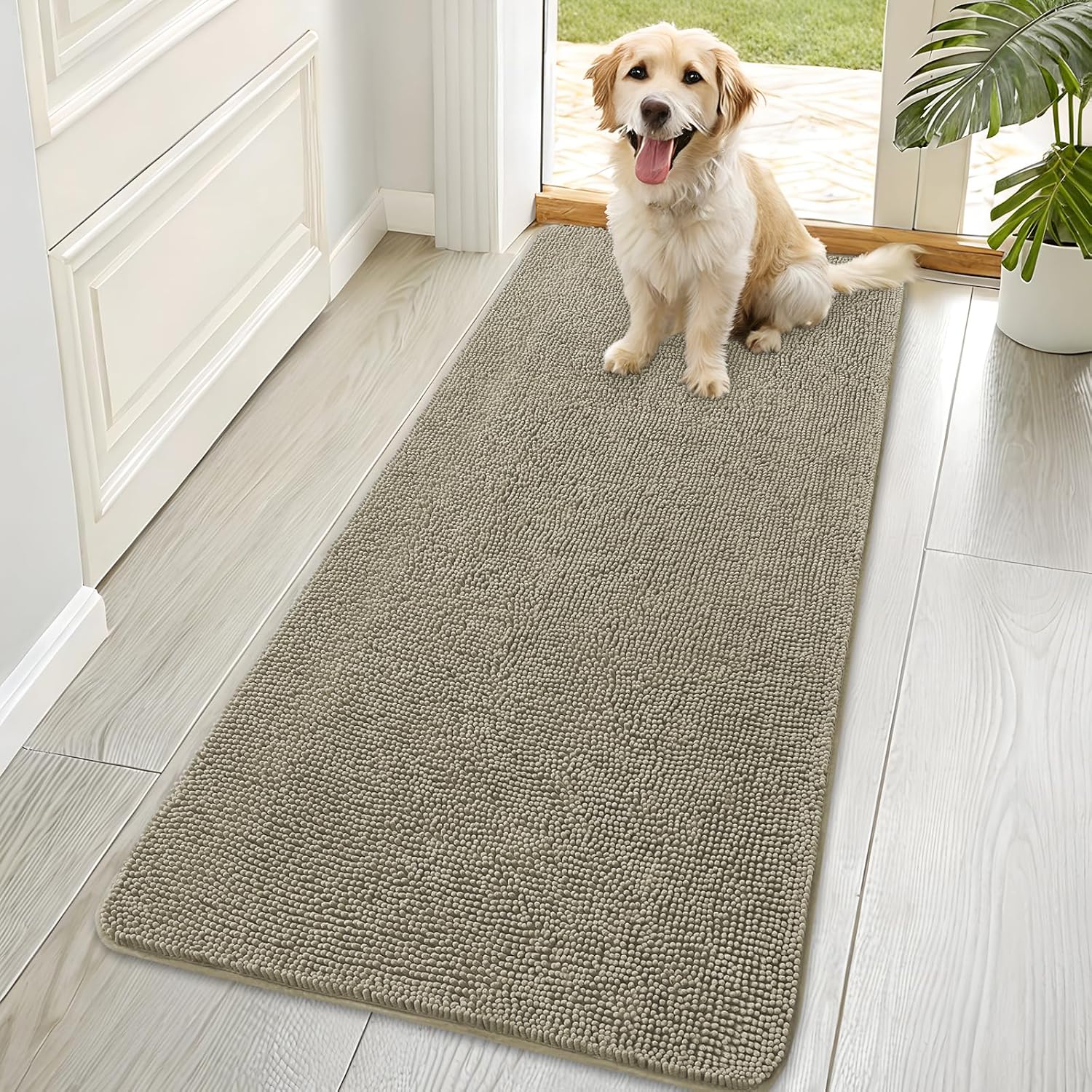 OLANLY Dog Door Mat - Absorbent Non-Slip Washable Doormat for Muddy Paws | 70x35, Warm Taupe