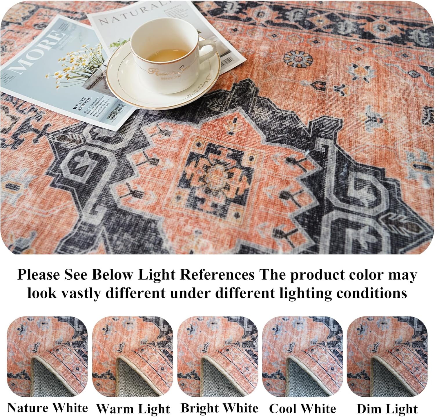 Skiennix Vintage Washable Hallway Runner Rug - Water Resistant, Ultra Soft Indoor Carpet | 2x6, Orange