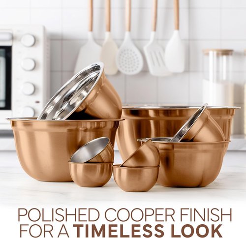 Cook With Color 18-Piece Mixing Bowls Set - Airtight Lids & Stainless Steel Organizers | Copper