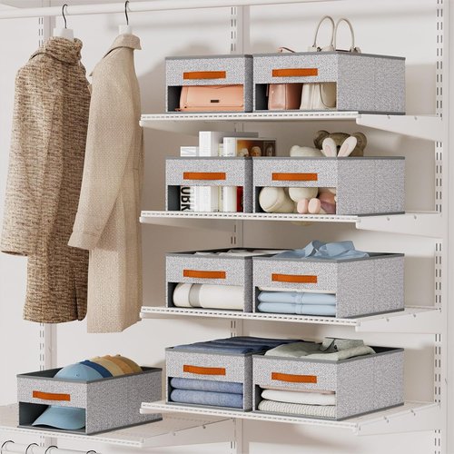Homsorout Drawer Organizers - 6-Pack Foldable Pants Storage with Clear Window & Handles | Light Gray Fabric Closet Solution for Clothes, Jeans, and Sweaters