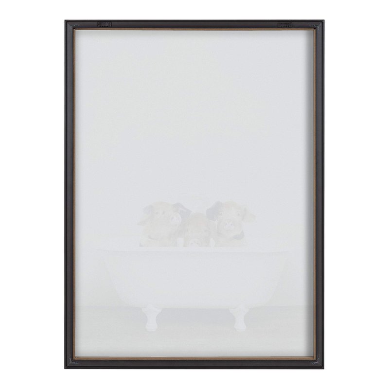 Kate and Laurel Blake Three Little Pigs in Vintage Bathtub Framed Printed Glass Wall Art by Amy Peterson Art Studio, 18x24 Gold, Adorable Animal Art for Wall