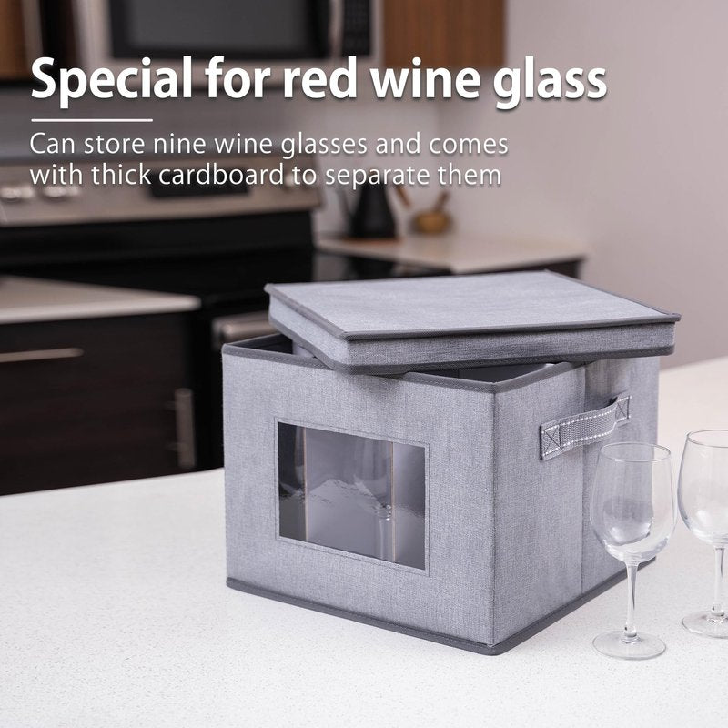 VENO 2 Pack Wine Glass Storage Box, Stemware Storage Case Hard Shell, Christmas Holiday Ornaments China Containers with Dividers & Handles for Moving Crystal Glassware Champagne Flute (for 18 Glasses)