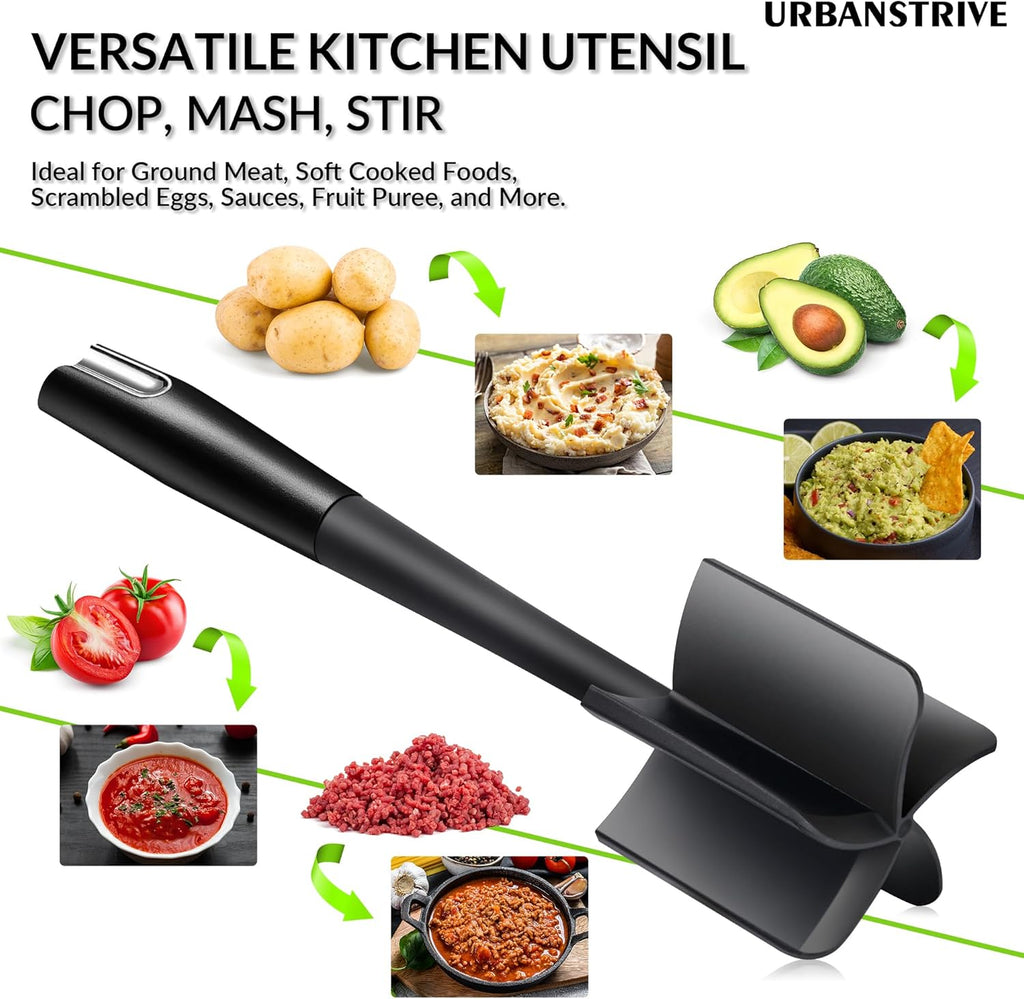 Urbanstrive Heavy Duty Meat Chopper - Durable Non-Scratch Hamburger Smasher | Black Color