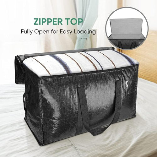 BALEINE Heavy-Duty Oversized Moving Bags - Reinforced Handles for Clothes & Storage | Black, 4-Pack