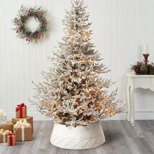 LASPERAL Knitted Christmas Tree Collar - Cream Chunky Cable Knit Ring for Artificial Trees, Farmhouse Rustic Stand Base Cover for Xmas Home Decor