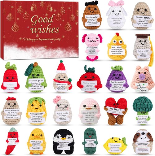 Advent Calendar 2025 - Handmade Crochet Animals Countdown Calendar with Positive Cards for All Ages