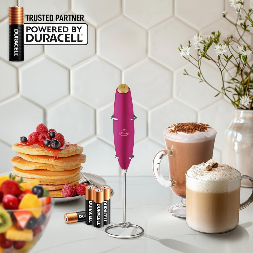 Zulay Kitchen Milk Frother Wand - Ultra-Fast Handheld Electric Whisk for Coffee & Lattes - Hot Pink Gold