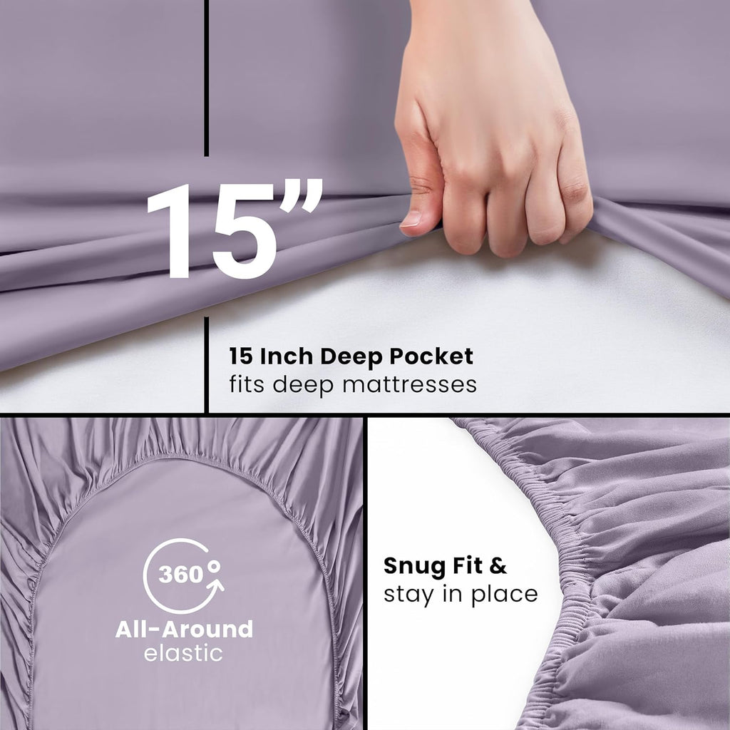 Utopia Bedding King Fitted Sheet - Deep Pocket Soft Microfiber - Fade Resistant & Easy Care | Lavender