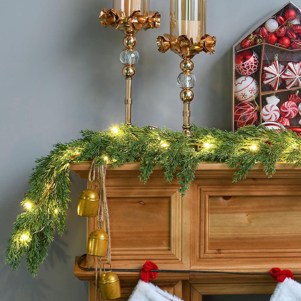 Skiennix Christmas Garland - Lush 6.2FT Real Touch Cedar with Lights | Perfect for Indoor/Outdoor Decor