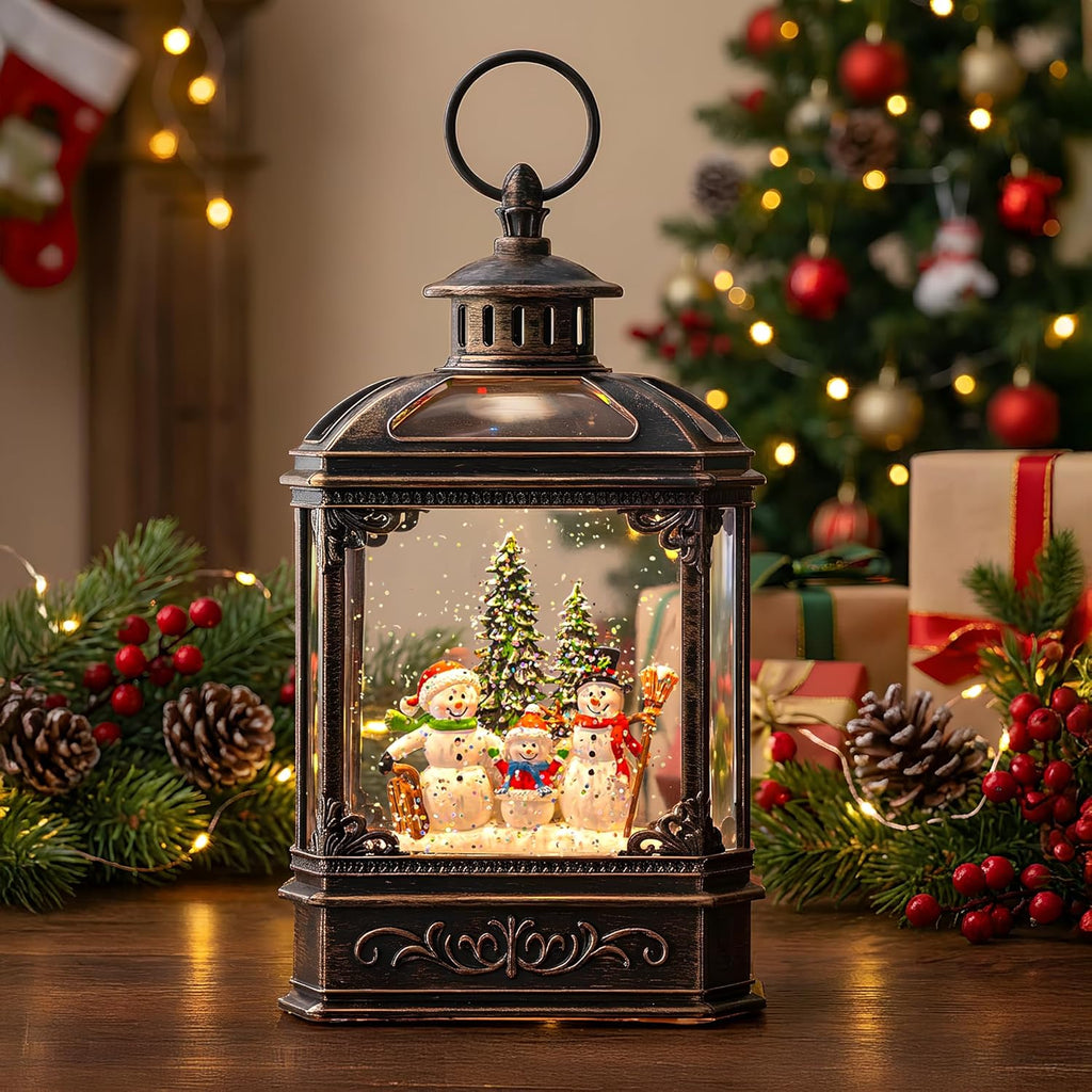 VISFLAIR Christmas Snow Globe - Lighted Snowman Family with Swirling Glitter | Musical Holiday Decoration