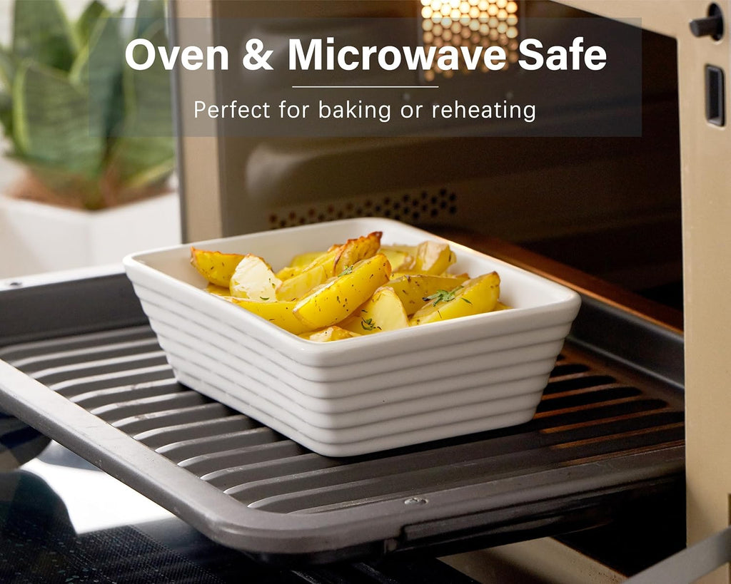 ONEMORE Small Baking Dish Set of 4 - Rectangle Ceramic Casserole Dishes for Oven | 5x7, Oven Safe, White