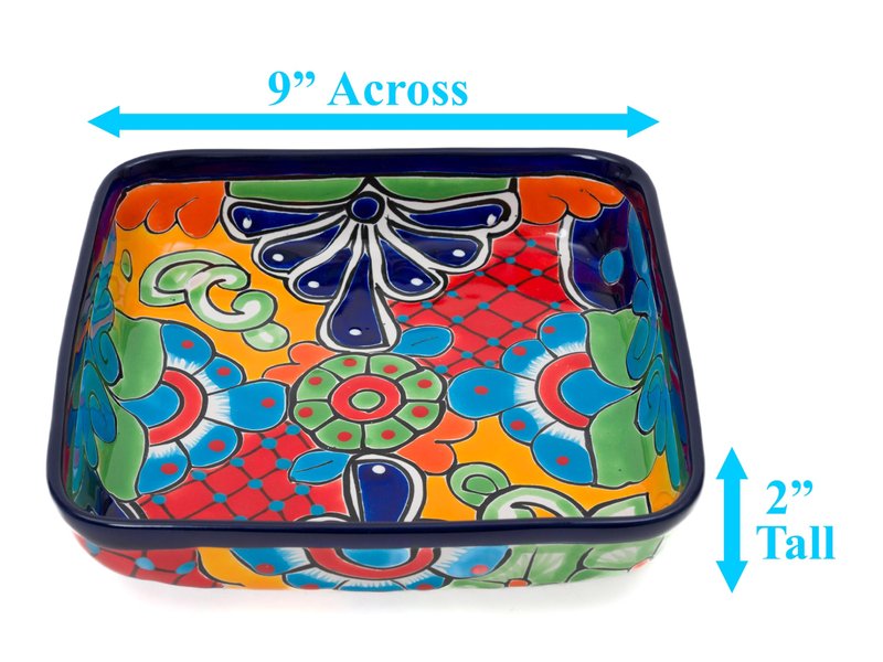 Enchanted Talavera Mexican Hand Painted Ceramic Baking Dish Casserole Dish Serving Platter Tray Floral Dish Oven Safe Microwave Safe Taco Tuesday Thanksgiving Party Serving Brownie Pan (Cobalt)