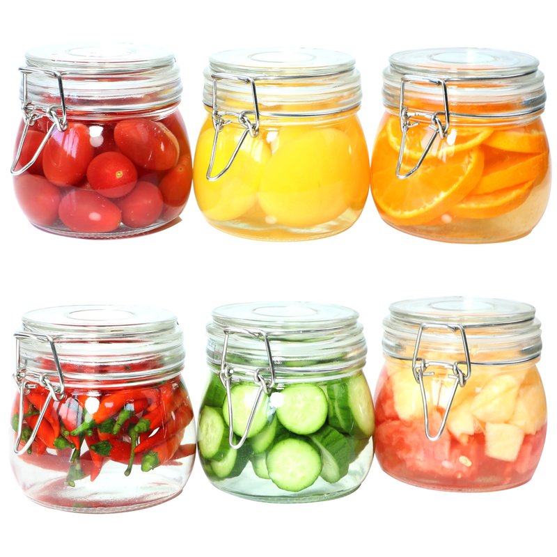 Glass Jars With Airtight Lid 16 Oz (Set Of 6) Wide Mouth Mason Glass Airtight Storage Canisters Leakproof For Coffee Sugar Nuts Spice Refrigerator Pickles & Preserves Tea For Fridge Kitchen Pantry