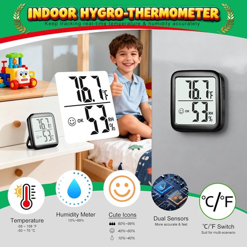 Antonki Room Thermometer & Hygrometer | Digital Indoor Temperature & Humidity Monitor - 2 Pack with Battery Included