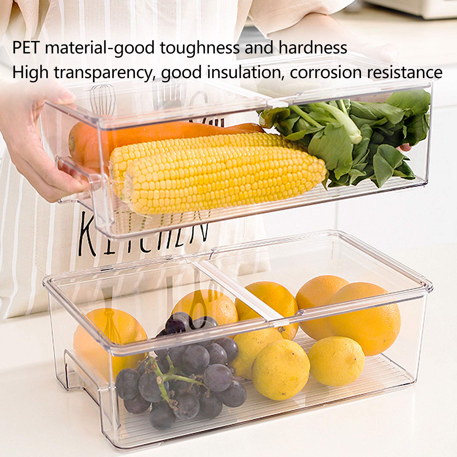 elabo Food Storage Containers Fridge Produce Saver- Stackable Refrigerator Freezer Organizer Keeper Drawers Ice Bins with Lids, Fridge Organizers and Storage Bins for Kitchen, Cabinet, 2 Pack