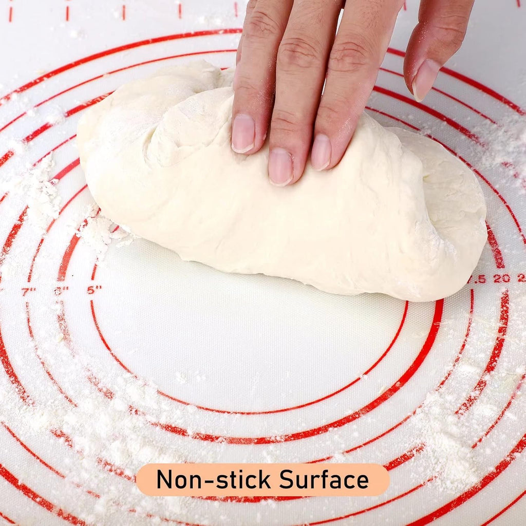Skiennix Extra Large Silicone Baking Mat - Non-Stick Pastry Mat with Measurements, 24" x 32", Red