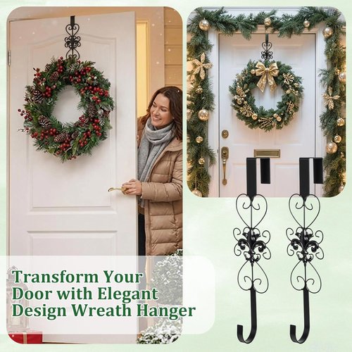 Elegant Black Wreath Hanger by [Brand Name] - Heavy Duty Metal Hook for 15.5 Inch Wreaths | Indoor & Outdoor Decor