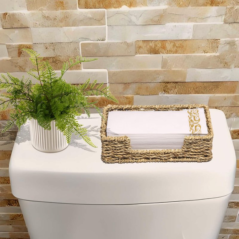 Tadacumir Disposable Guest Towel Holder Tray for Bathroom, Seagrass Paper Hand Face Towel Napkin Holder Long Rectangle Woven Napkin Ratten Wicker Dinner Basket