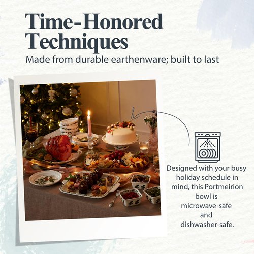 Portmeirion The Holly and The Ivy 5.5" Salad Bowls (Set of 6) - Festive Earthenware for Christmas Dining, Ideal for Salads, Sides, Desserts - Microwave, Dishwasher, Freezer Safe - Seasonal Tableware