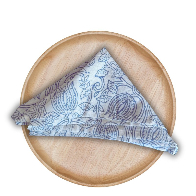 Decoy Galleries Reusable Cotton Napkin – Artisan Block-Printed Napkin with Floral Accents | Soft, Washable & Timeless Dining Table Décor for Everyday Gatherings (Blue Lotus | Set of 6)