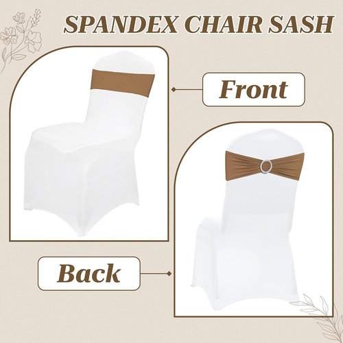 MDS Spandex Chair Sashes - Pack of 200 Elastic Stretch Bows with Buckle Slider | Mocha Wedding Decor