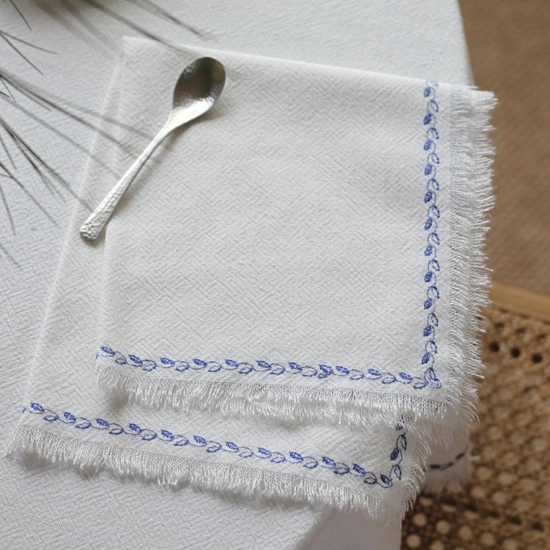Ayuzawa Embroidered Handmade Cloth Napkins，Thickened Cotton Cloth Napkins with Fringe，Kitchen Dining Tabletop Decoration，for Dinners, Parties, Weddings 18 x 18 Inch Set of 6 - White