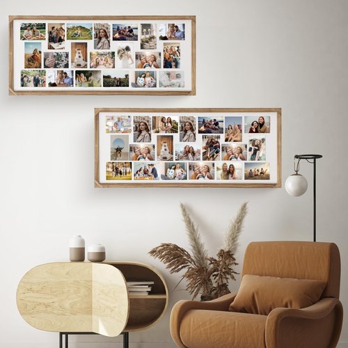 Wodhels 41x17 Inch Large Collage Picture Frame,Wood Multi Photo Frames,20 Openings for 4x6 Photos,Wall-Mounted Photo Display，Carbonized Brown