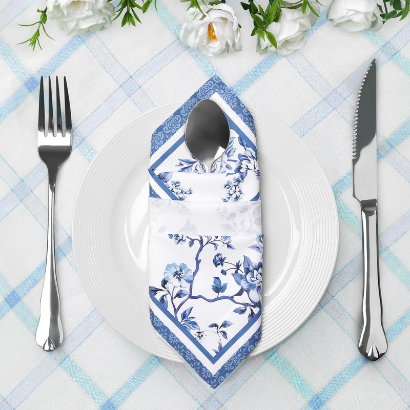 Arquiel Bird Flower Napkins, 18×18 Inch Blue Branch Dinner Cloth Napkins Set of 4, Washable Cotton Soft Absorbent Square Napkins for Dining Kitchen Party Wedding Decoration