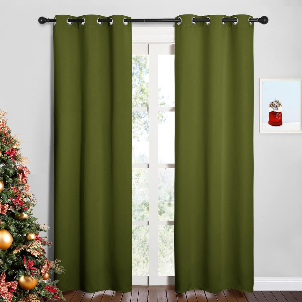 NICETOWN Blackout Window Curtain Panels - Thermal Insulated Draperies, Olive Green | 34 x 84 Inches (One Pair)
